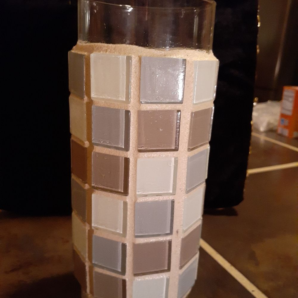 Hand tiled. Glass Mosaic Tiles. 9" glass vase. One-of-a-kind, handcrafted. - Picture 6 of 6